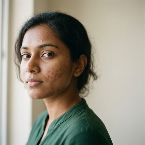 Young woman with acne seeking dermatology treatment — acne diagnosis and skin care at Skinology Banani